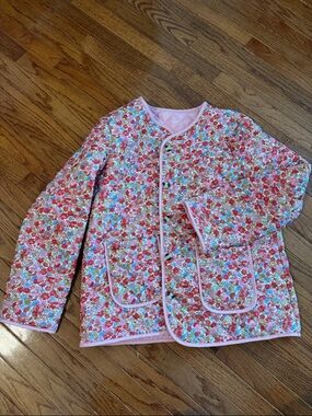 Quilted Floral Button-Up Jacket in Pink & Red